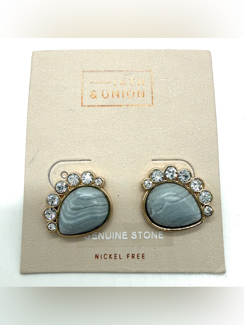 NWT 14th & Union Gray Stone and Crystal‎ Stud Earrings